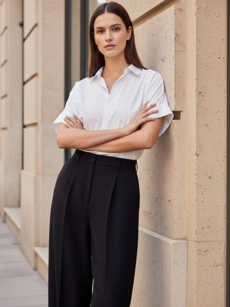 أوجيدر قميص بيج أبيض بأكمام قصيرة ملفوفة